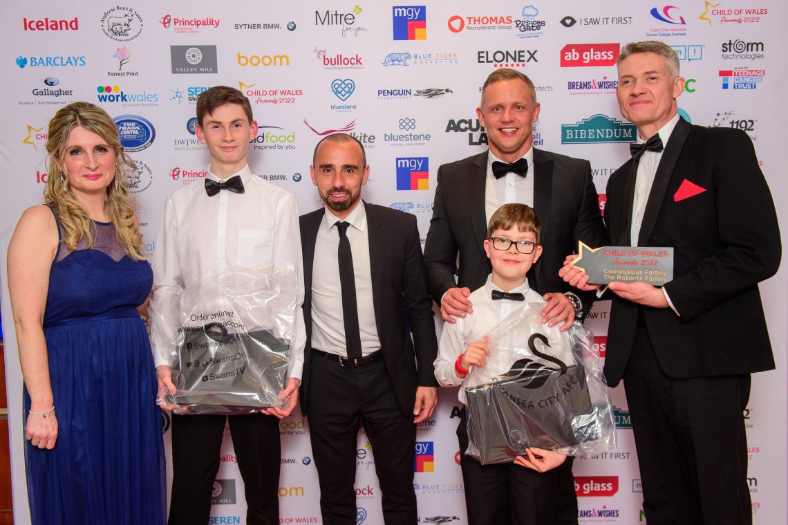 Courageous Family, The Roberts Family with Lee Trundle and Leon Britton from Swansea City Football Club and James Harper from Principality